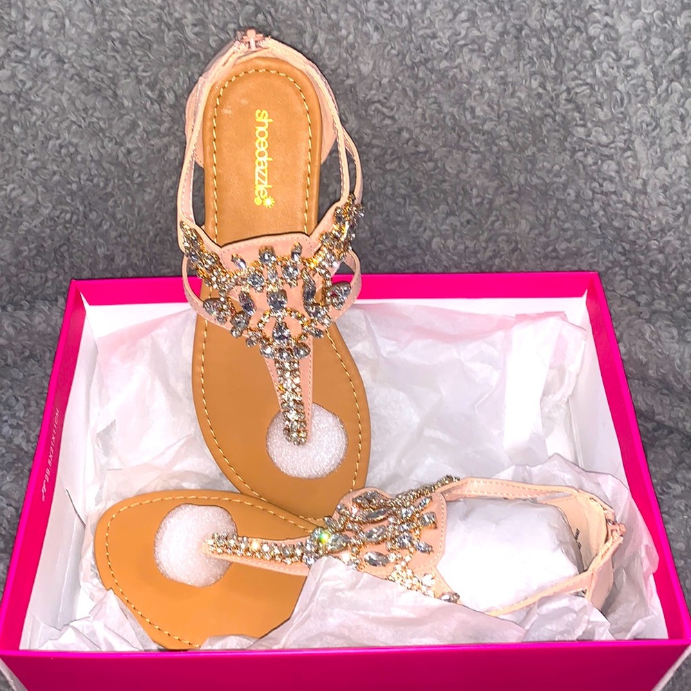 Shoe dazzle Caspar flat sandals blush  8.5 New in box